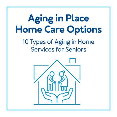 Graphic of a home with hands inside it. Text, "Aging in Place Home Care Options. 10 Types of Aging in Home Services for Seniors"