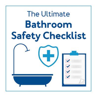 A graphic of a bathtub and clipboard with text, "The Ultimate Bathroom Safety Checklist"
