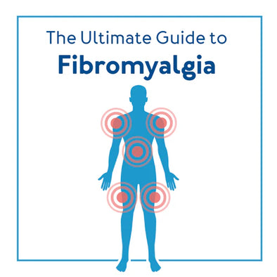 A graphic of a person with red marks over their body showing pain. Text, "The Ultimate Guide to Fibromyalgia"