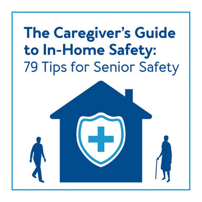 A home graphic with text, "In-home safety is a major responsibility for caregivers. Our guide breaks down the entire home by room with 79 tips to prevent accidents & injury."