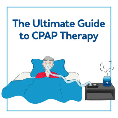 A graphic of a man using a CPAP machine. Text, "The Ultimate Guide to CPAP Therapy"