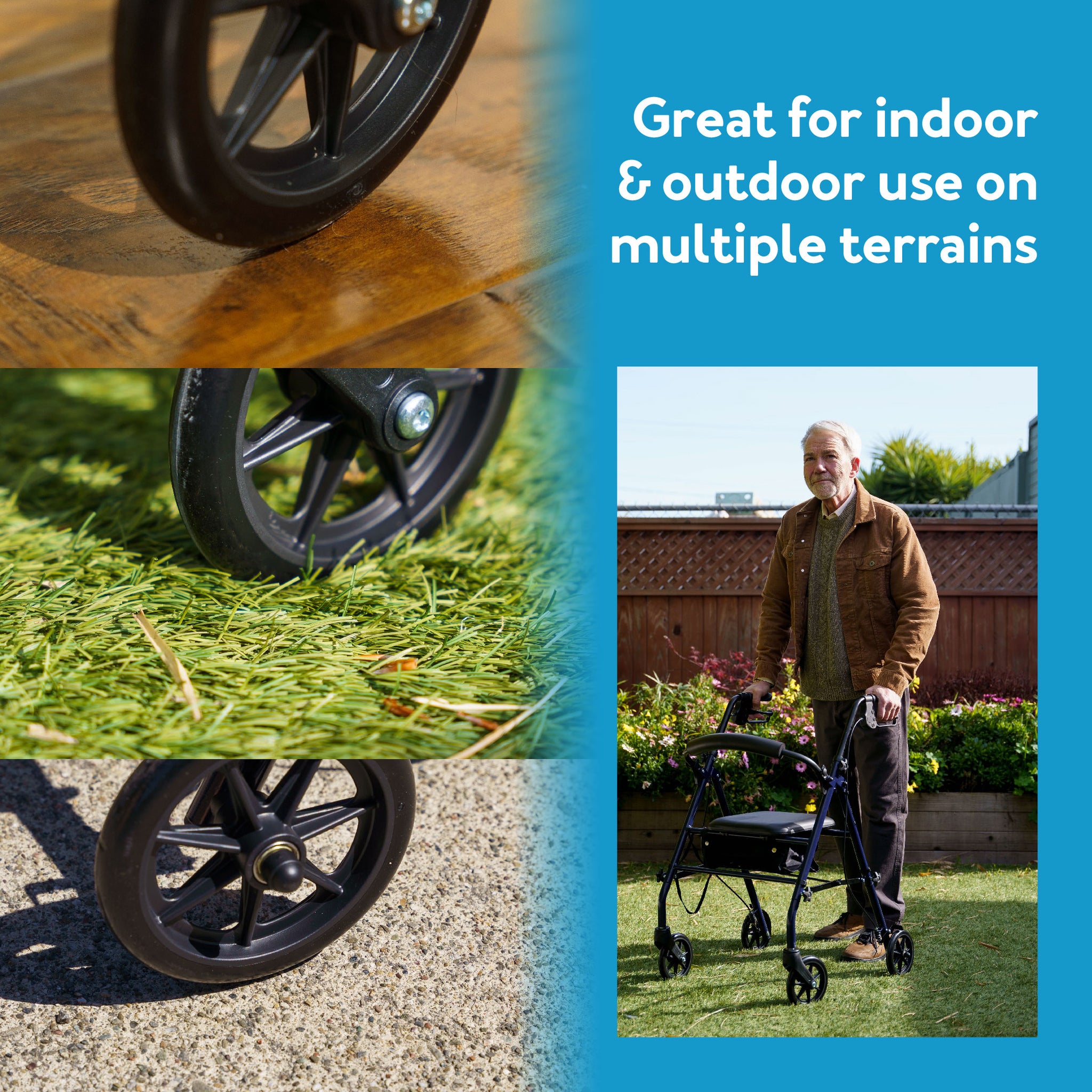 Carex Steel Rolling Walker - Great for indoor & outdoor use on multiple terrains