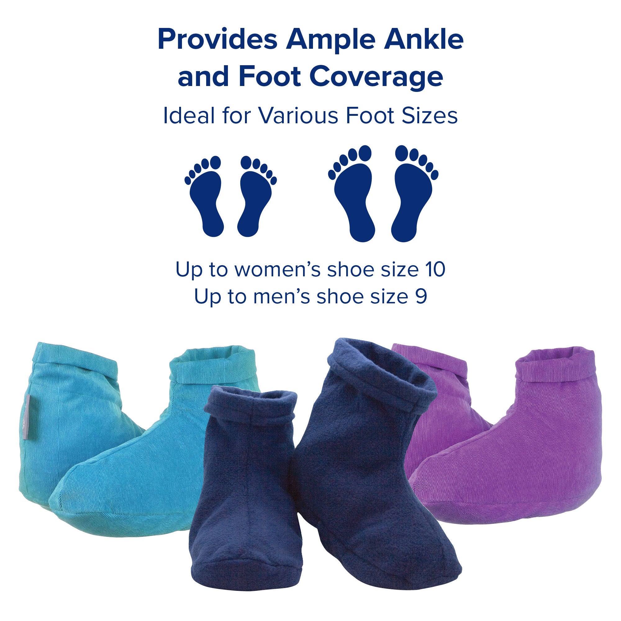 Three pairs of foot warmers. Text, 