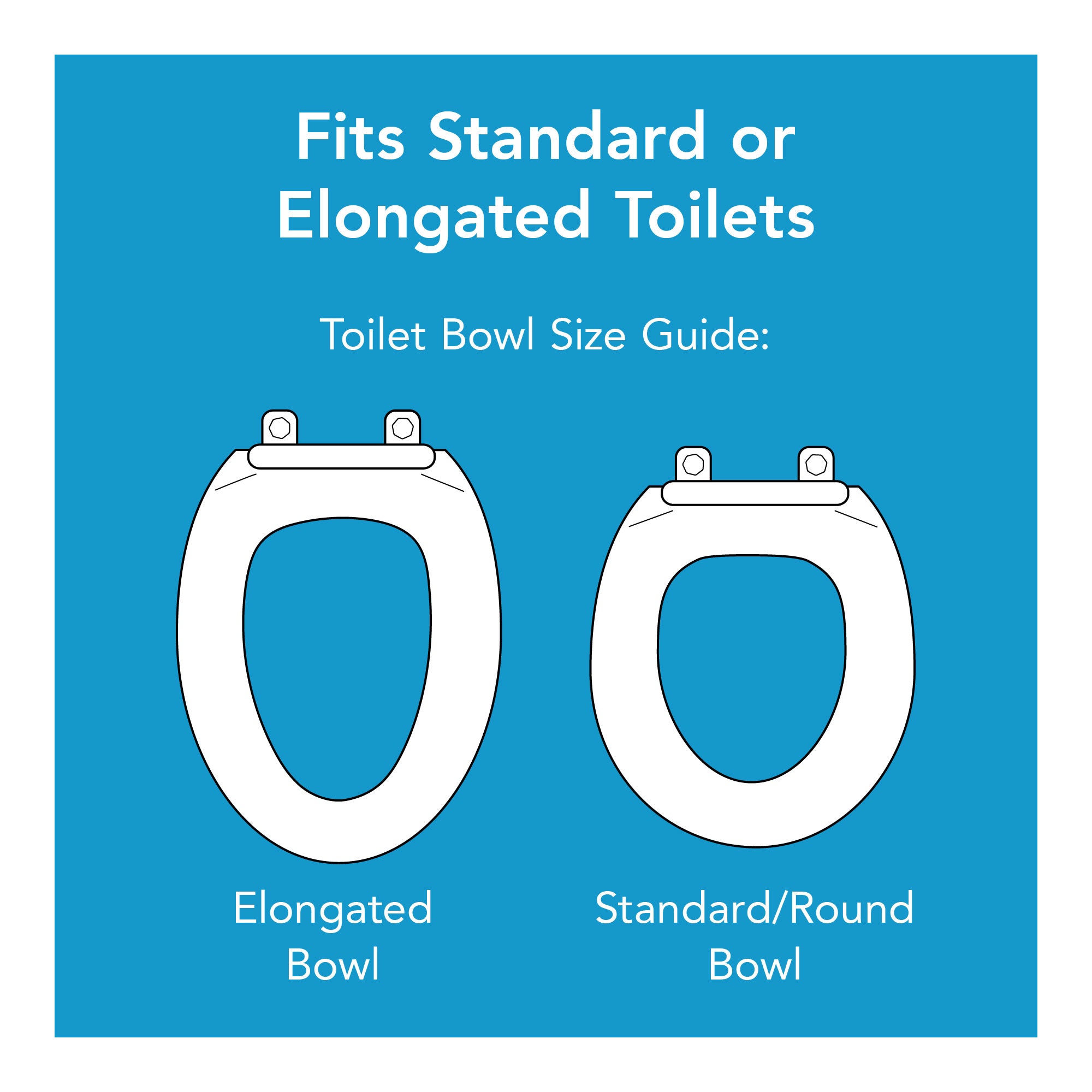 A graphic of a elongated and round toilet. Text, 