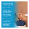 A woman with a roll pillow under her neck with descriptive text