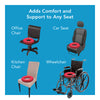 A rubber ring on various seats. Text, "Adds comfort and support to any seat"