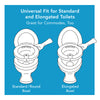 An illustration of a sitz bath being installed. Text, "universal fit for standard and elongated toilets"