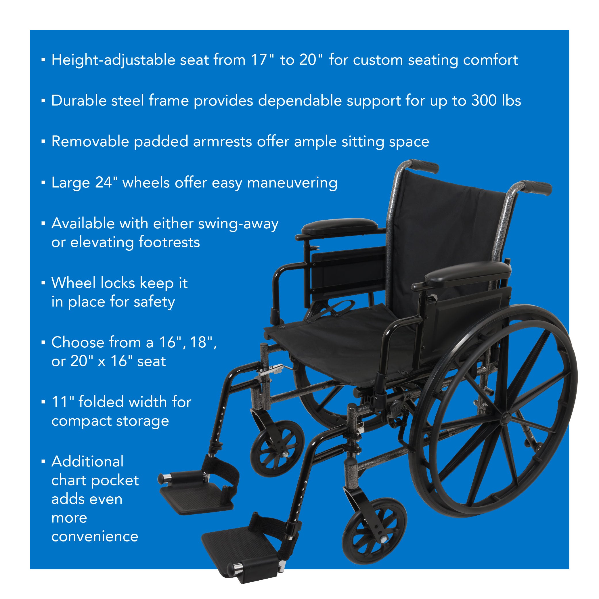 ProBasics K3 Lightweight Wheelchair with Flip-Back Arms and Seat Extension - Carex Health Brands
