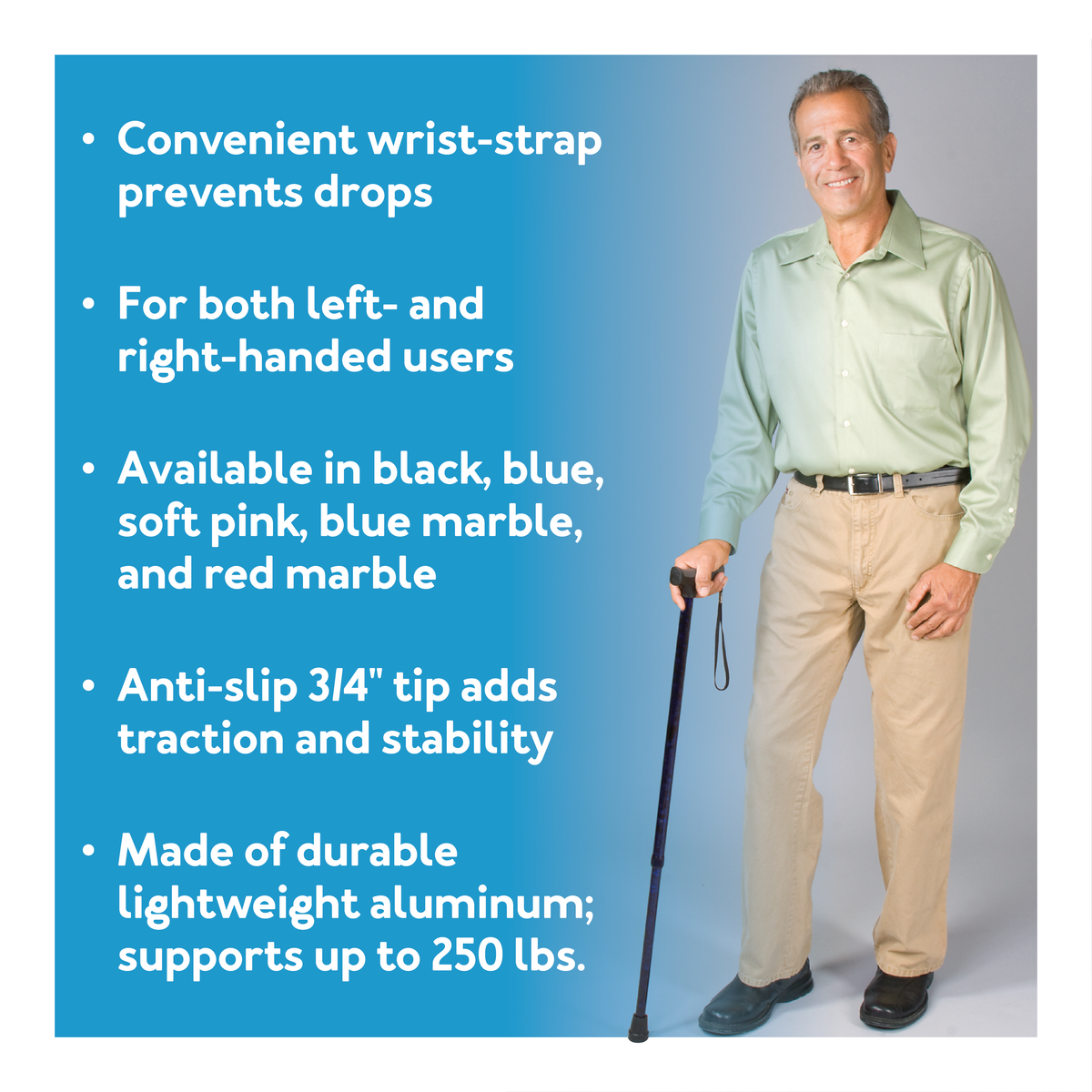 Carex Adjustable Walking Cane with Offset Handle for All Occasions,  Cushioned Grip, Black, 250 lb Capacity