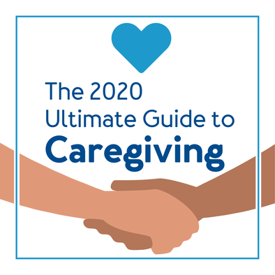 A pair of hands with text, "The Ultimate Guide to Caregiving"