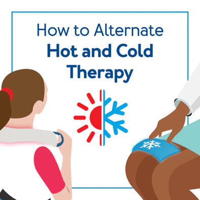 A graphic of two models with hot/cold wraps. Text, "How to Alternate Hot and Cold Therapy"