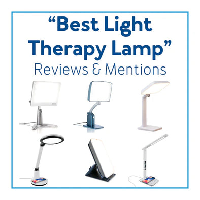 Various lamps with text, "Best light therapy lamp reviews and mentions"