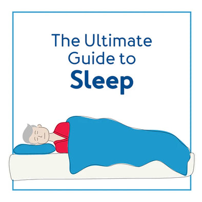 A graphic of a man sleeping on a bed. Text, "The Ultimate Guide to Sleep"