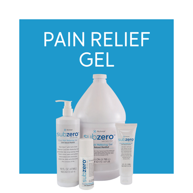 Pain relief gel over a blue background