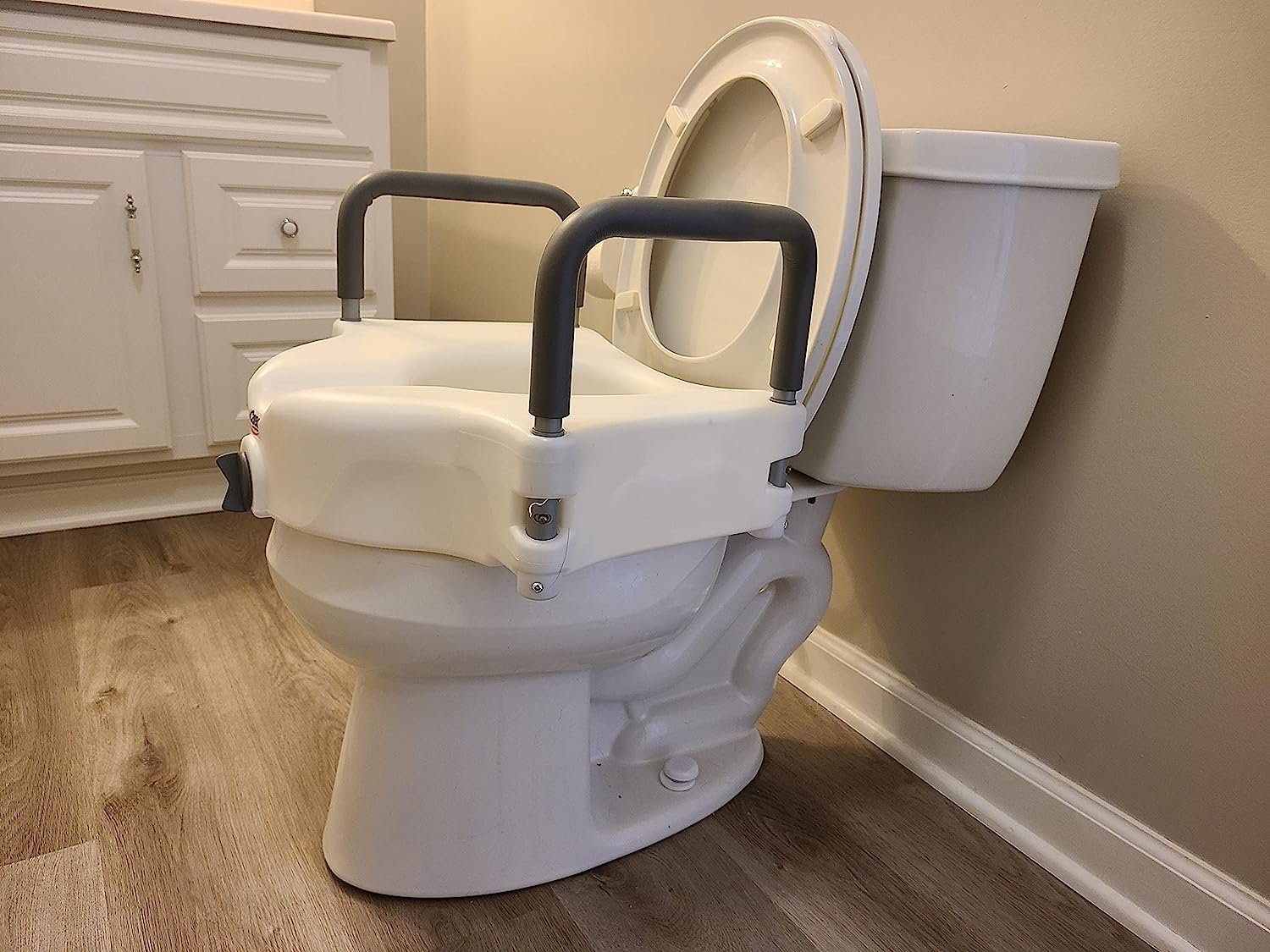 Backward Tap Toilet With Arms Raised