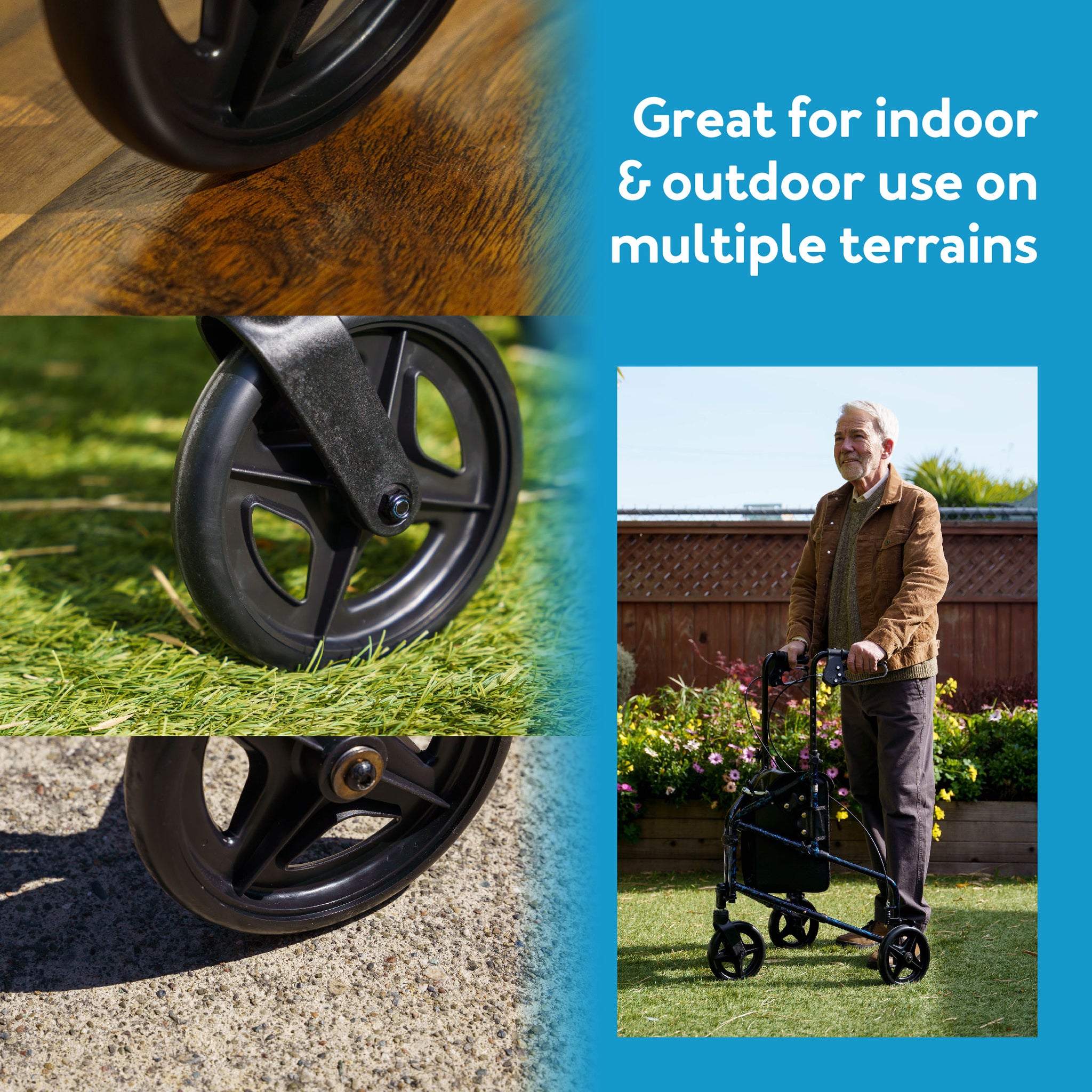 Carex Trio Rolling Walker - Great for indoor & outdoor use on multiple terrains.