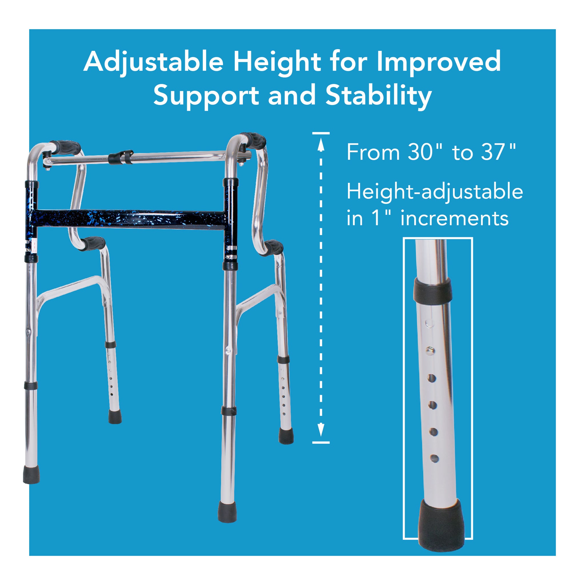 An uplift walker next to an image of its leg magnified. Text, 