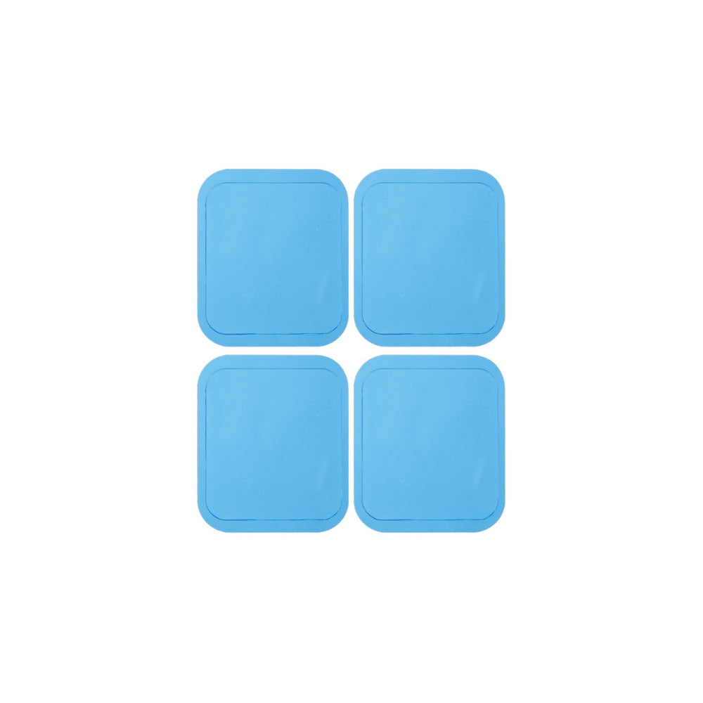 Four blue rectangular patches on a white background