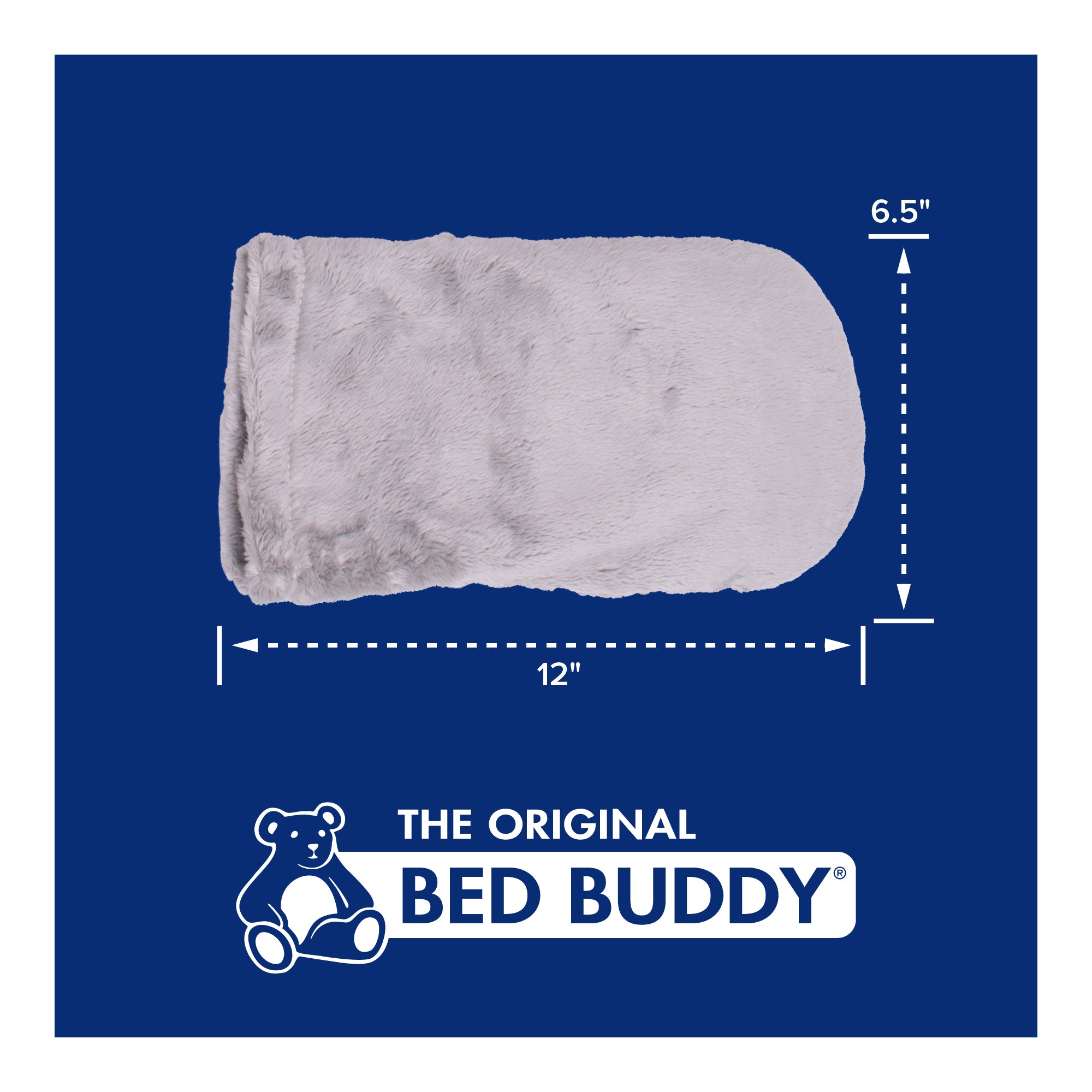 Dimensions of Bed Buddy therapy mittens showing 12 inch length and 6.5 inch width.