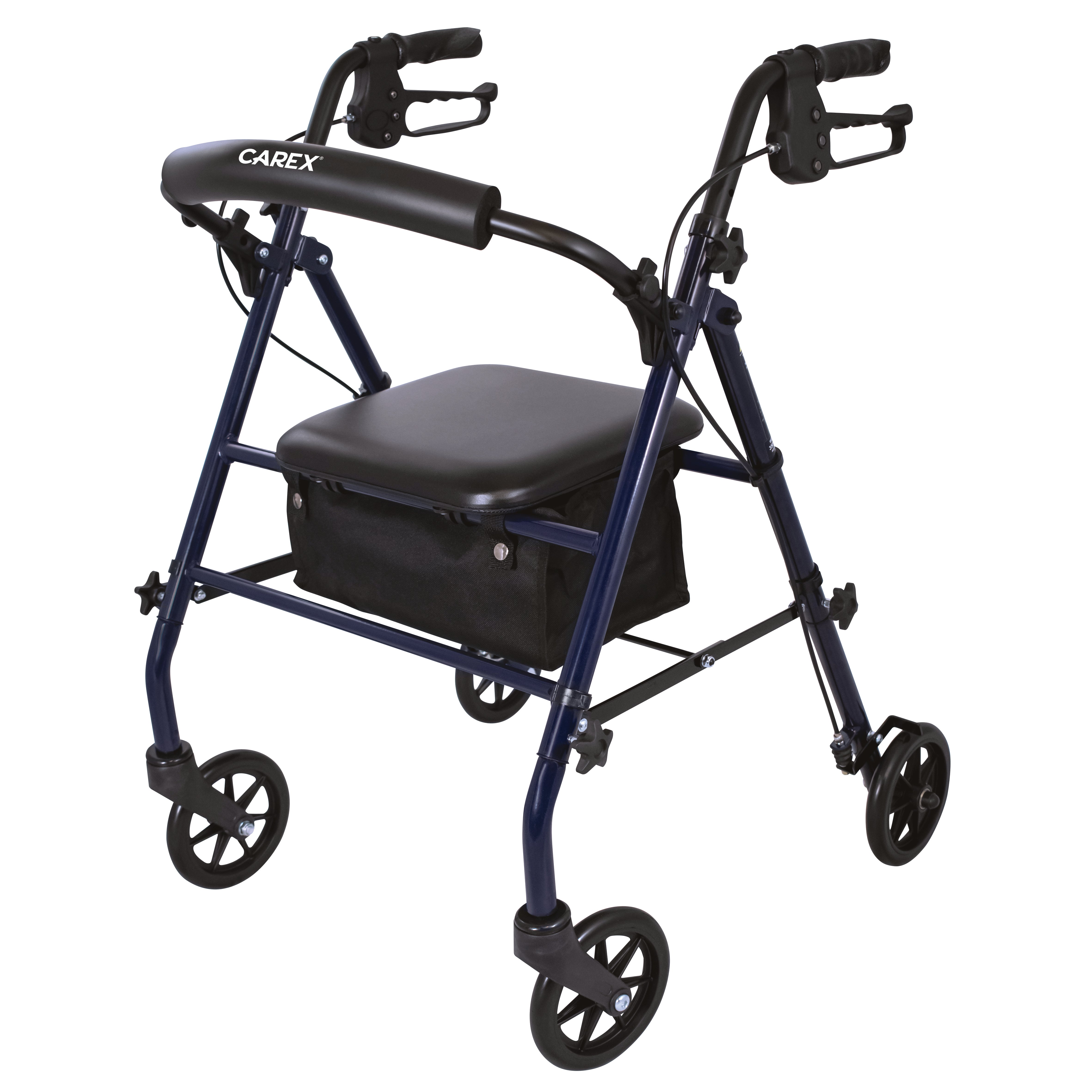 4-Wheel Steel Rollator Walker With Seat – Blue, Height Adjustable, 18.6 Lbs