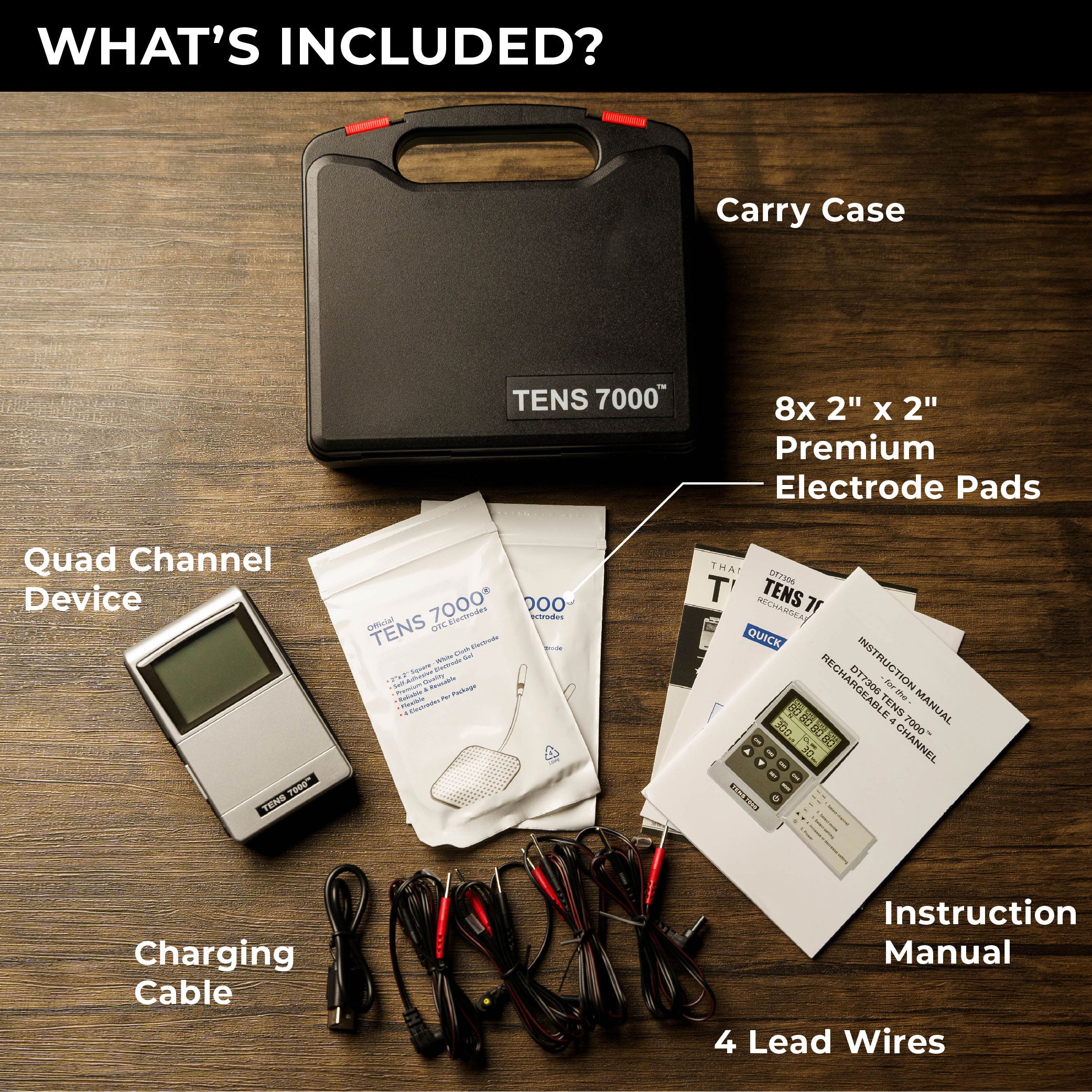 Tens Kit TENS 7000 Rechargeable TENS and EMS Combo Unit, Four Channel– Carex