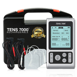 TENS 7000 Rechargeable TENS Unit Muscle Stimulator and Pain Relief Machine - Carex Health Brands