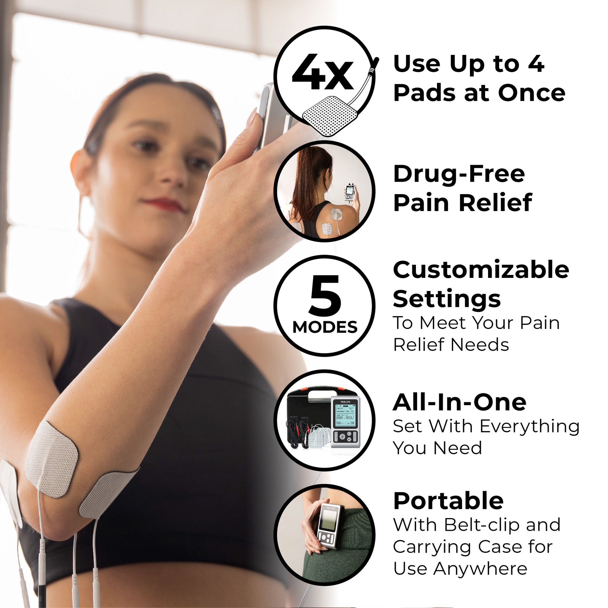 TENS 7000 Rechargeable TENS Unit Muscle Stimulator and Pain Relief Machine - Carex Health Brands