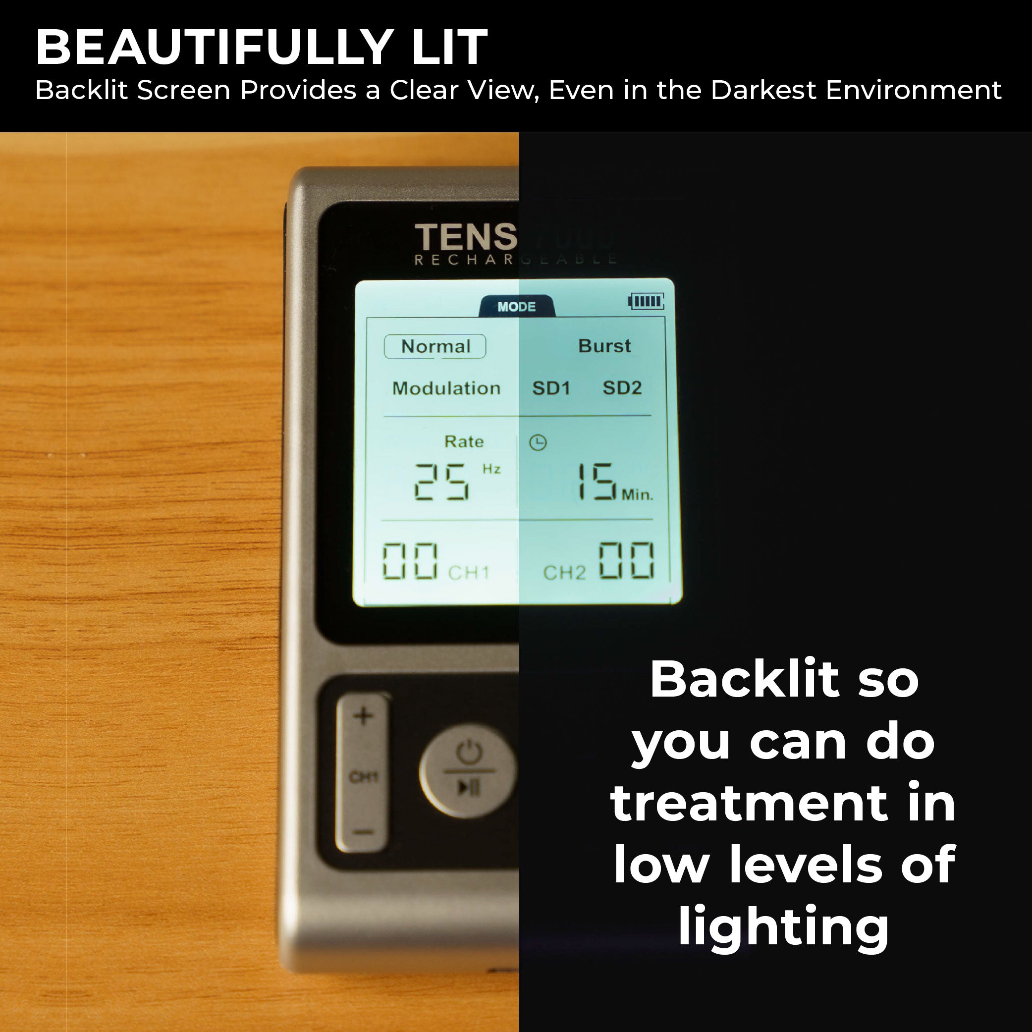 TENS 7000 Rechargeable TENS Unit Muscle Stimulator and Pain Relief Machine - Carex Health Brands
