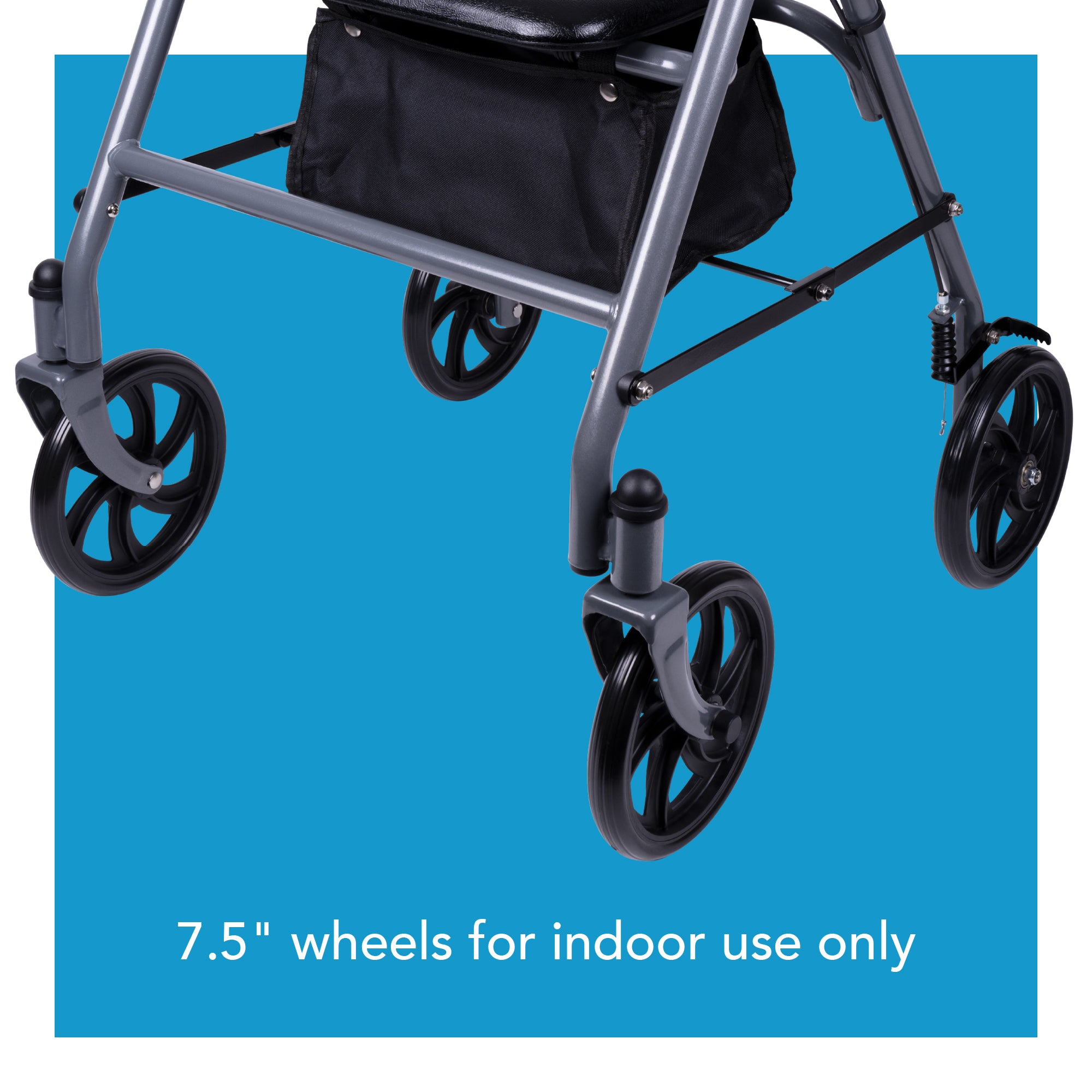 Roller chair with 7.5 inch wheels on a blue background