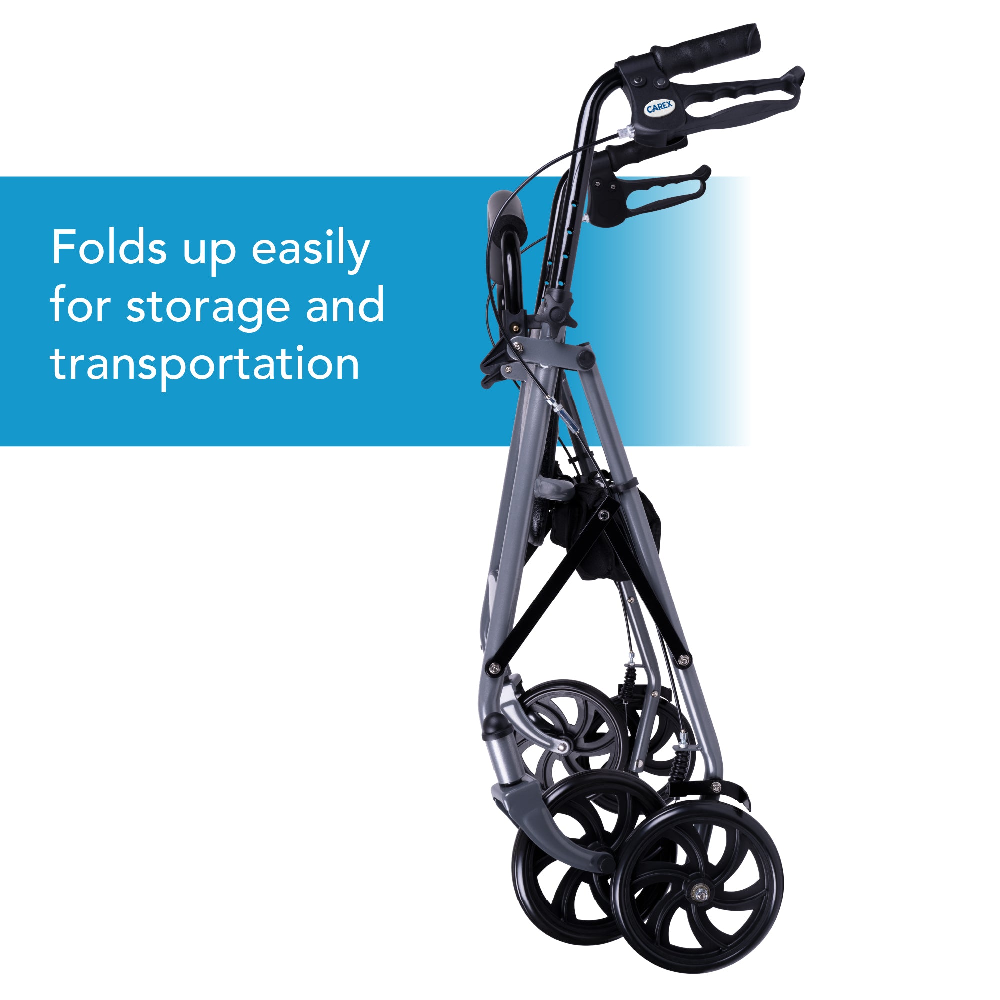 Foldable golf push cart with text on a white background