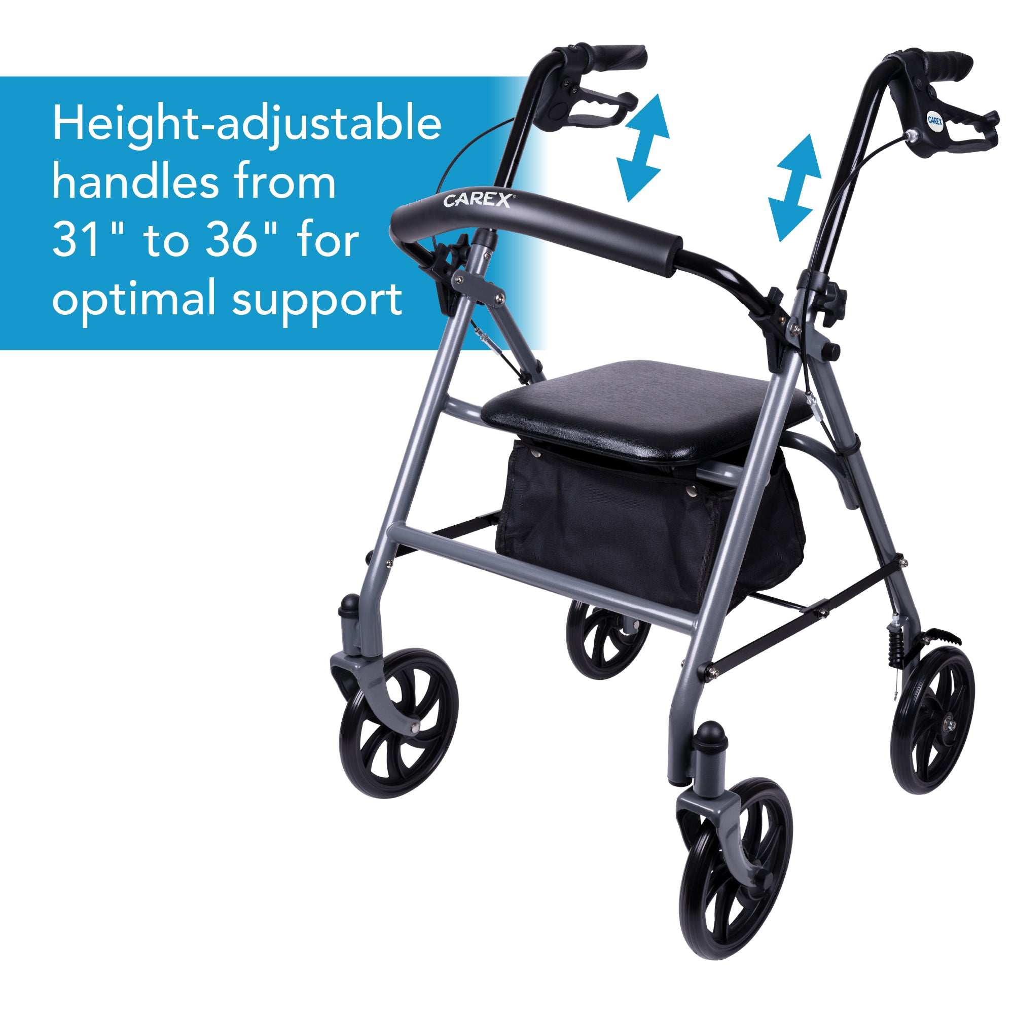 Roller chair with height-adjustable handles on a white background