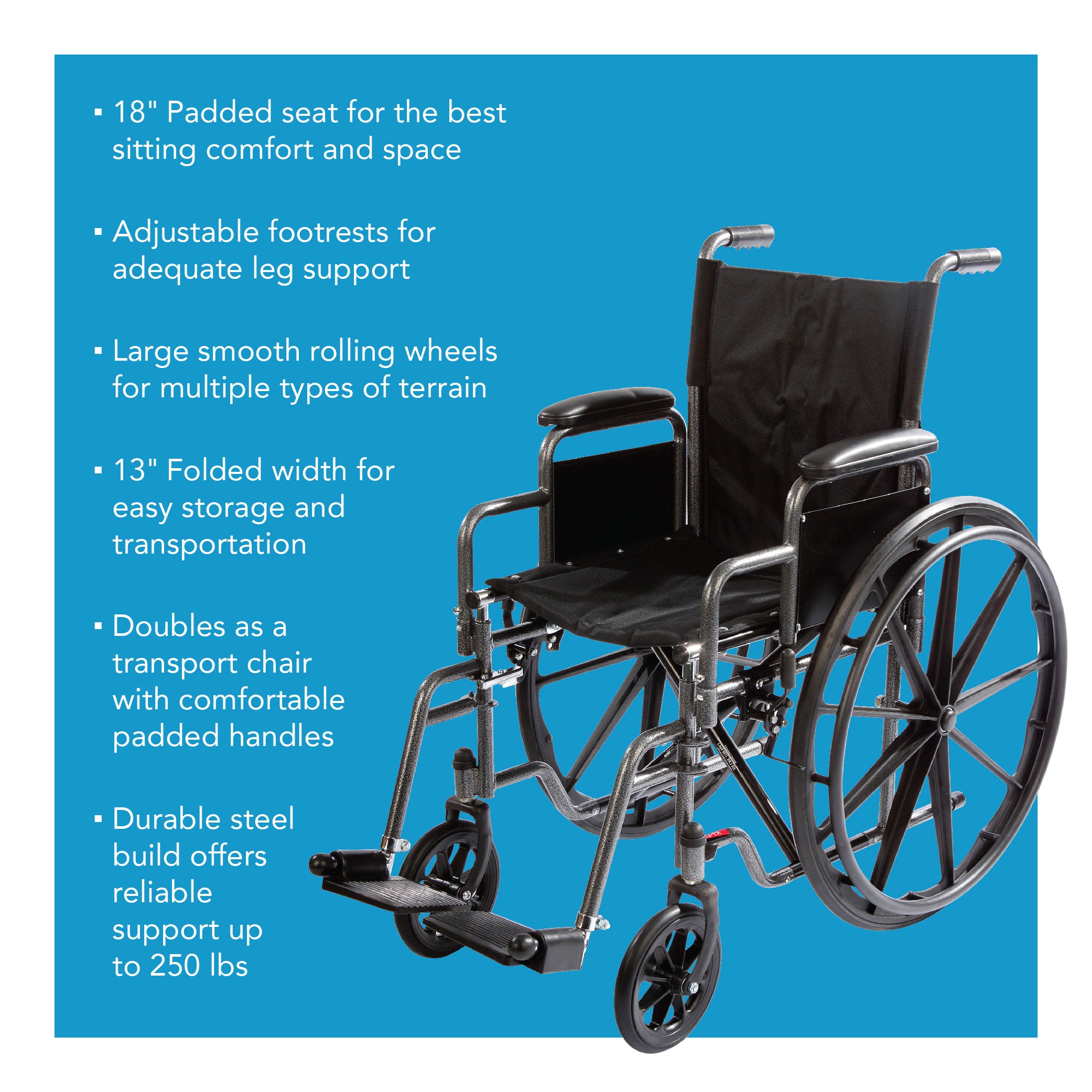 Carex Wheelchair With Large 18” Padded Seat