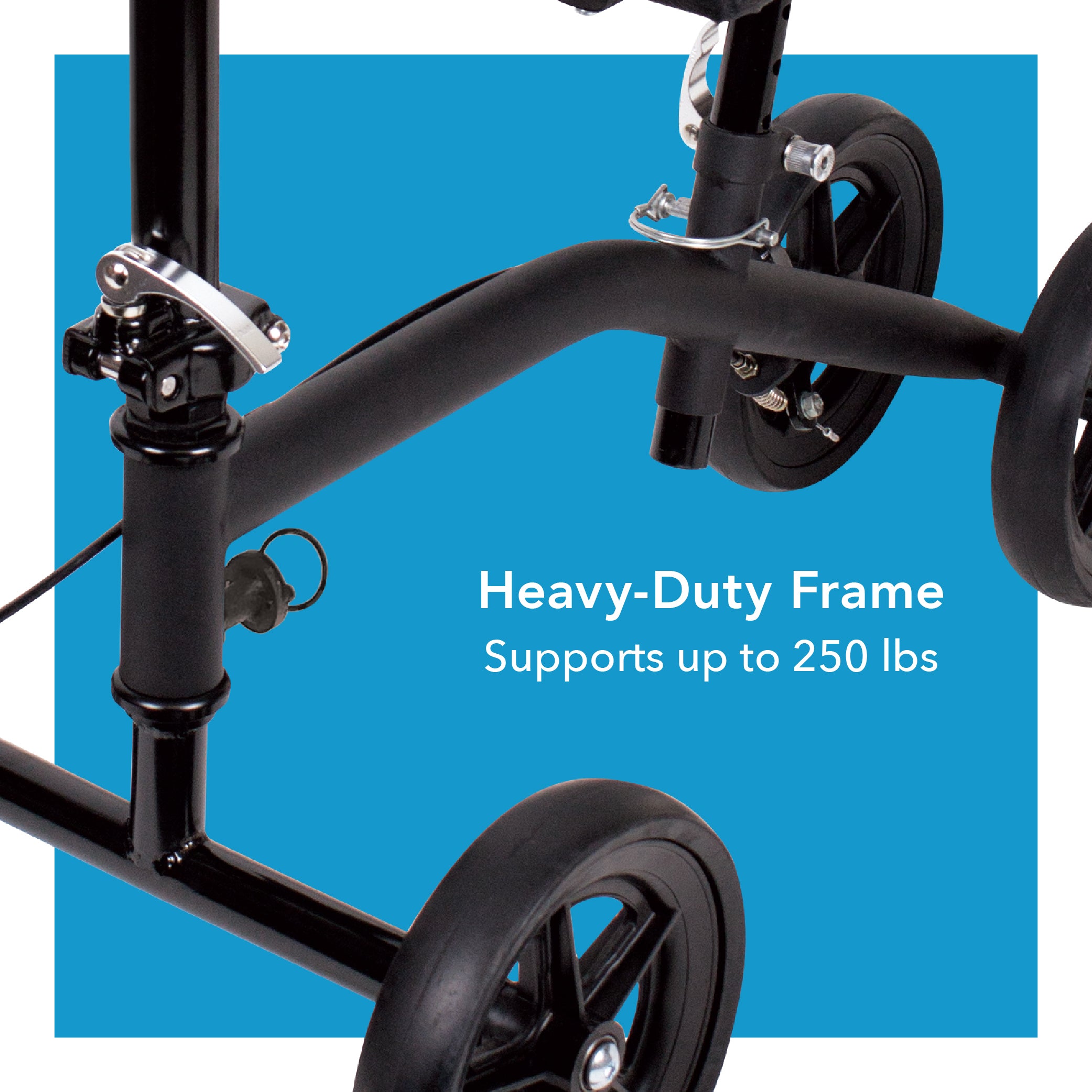 Heavy-duty frame with text on a blue background