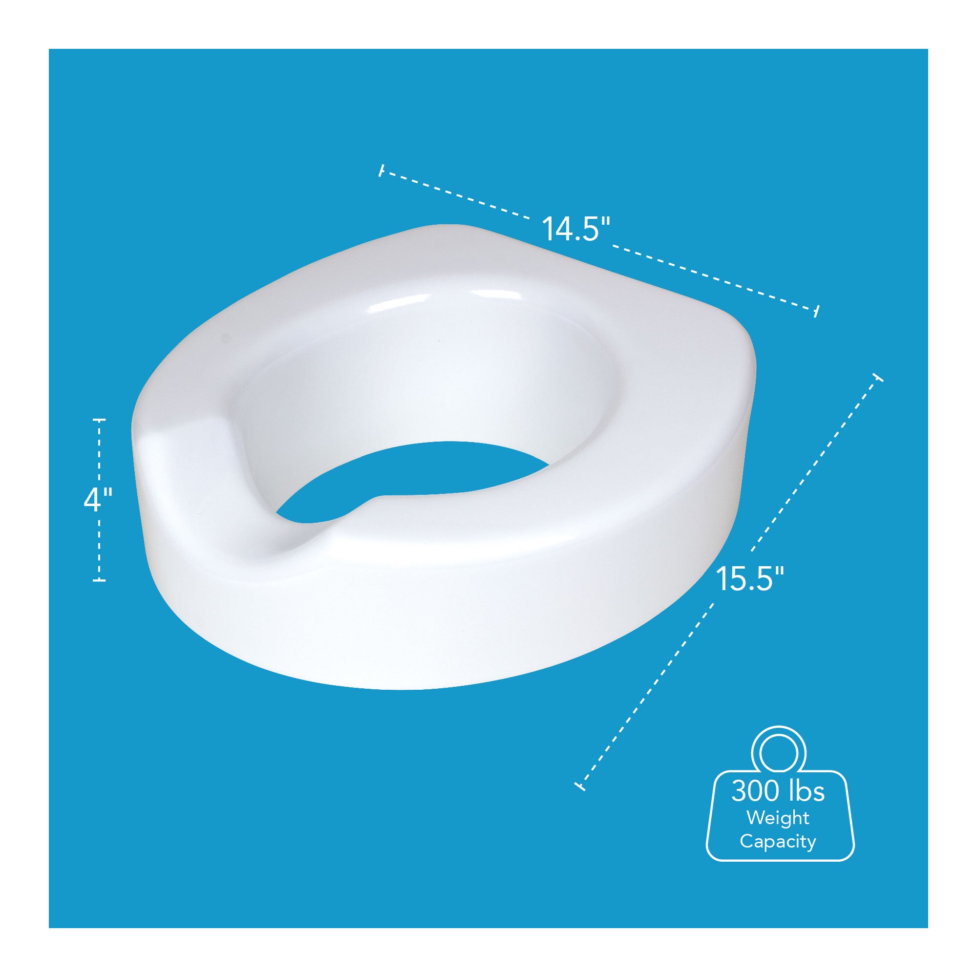 A raised toilet with its dimensions outlined