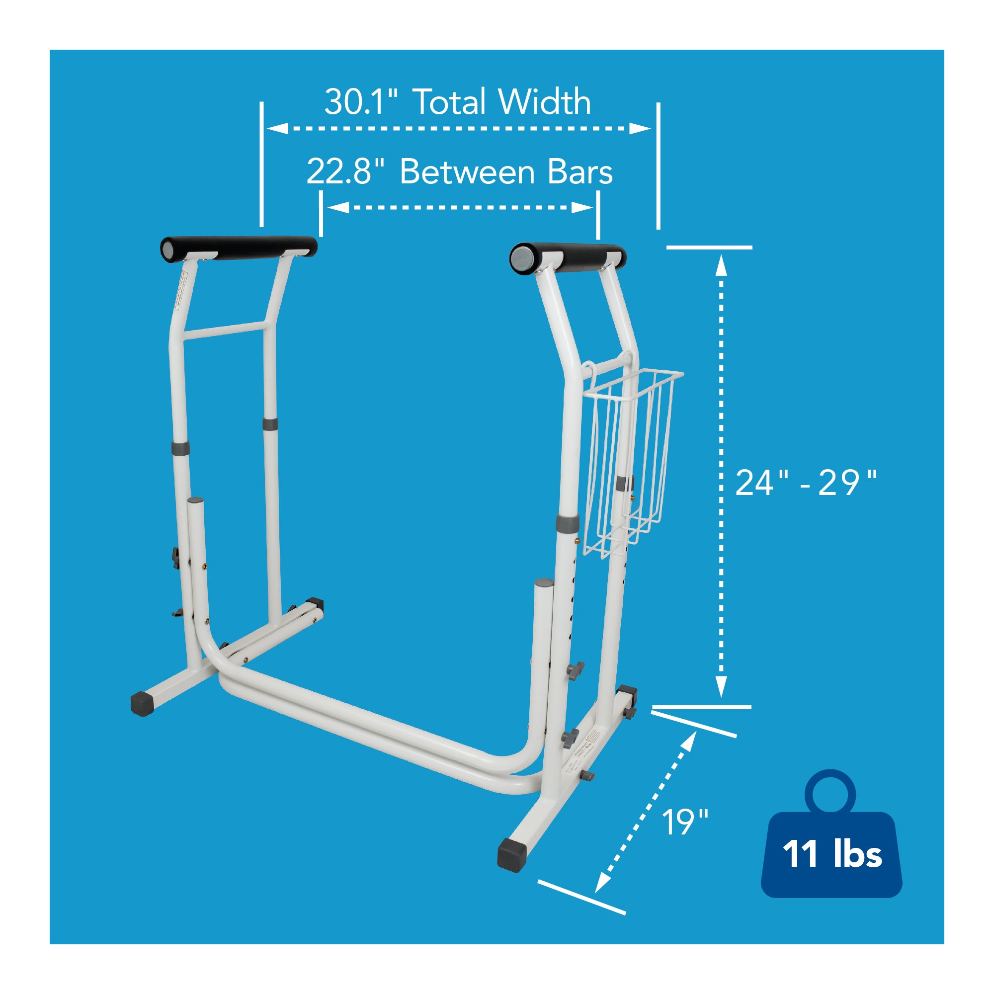 The dimensions of awhite toilet safety frame