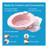 A sitz bath. Text, "made for comfort and convenience"