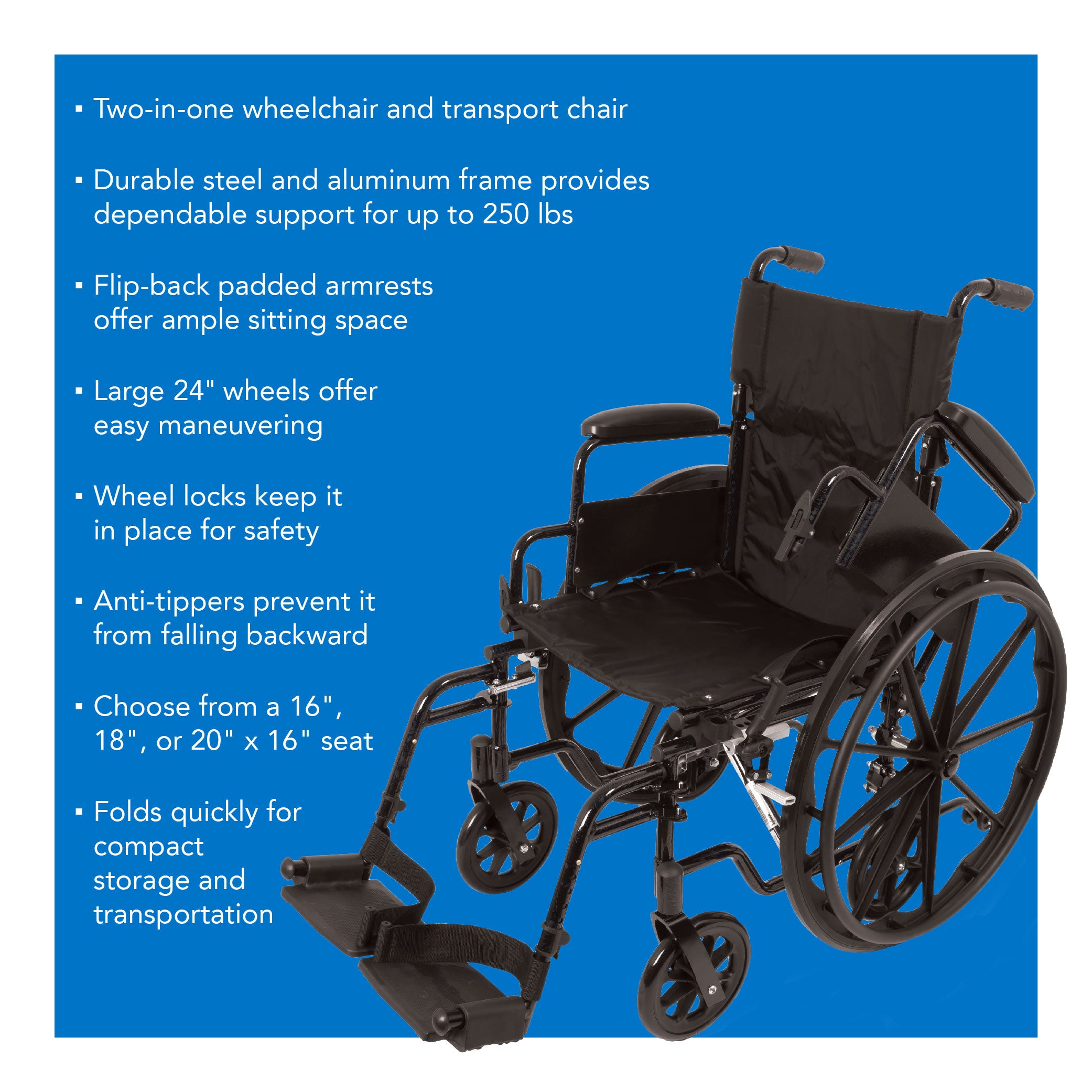 ProBasics K4 Transformer Wheelchair and Transport Chair with Flip-Back Desk Length Arms and Swing-Away Footrests - Carex Health Brands