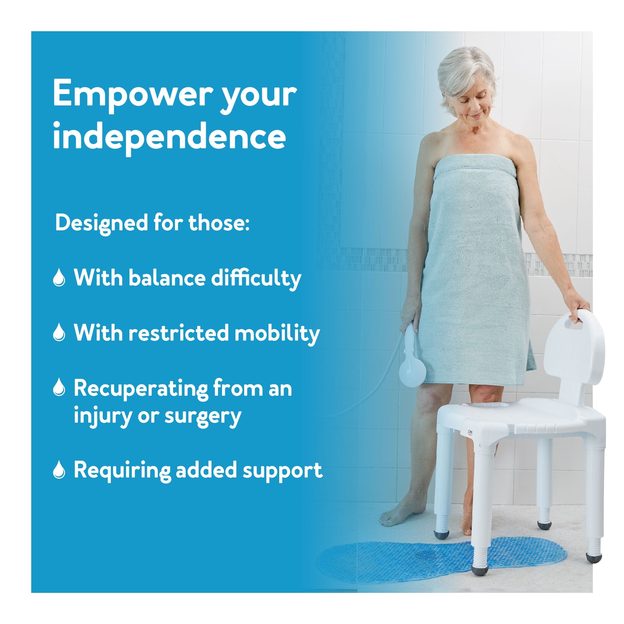 Carex Asiento de baño y silla de ducha con respaldo para personas mayores,  silla de baño para ancianos, discapacitados, discapacitados y personas