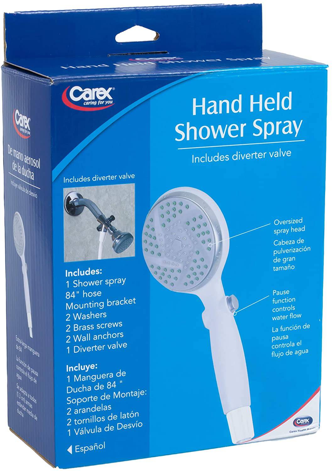 Carex Hand-Held Shower Spray With Diverter Valve - Carex Health Brands