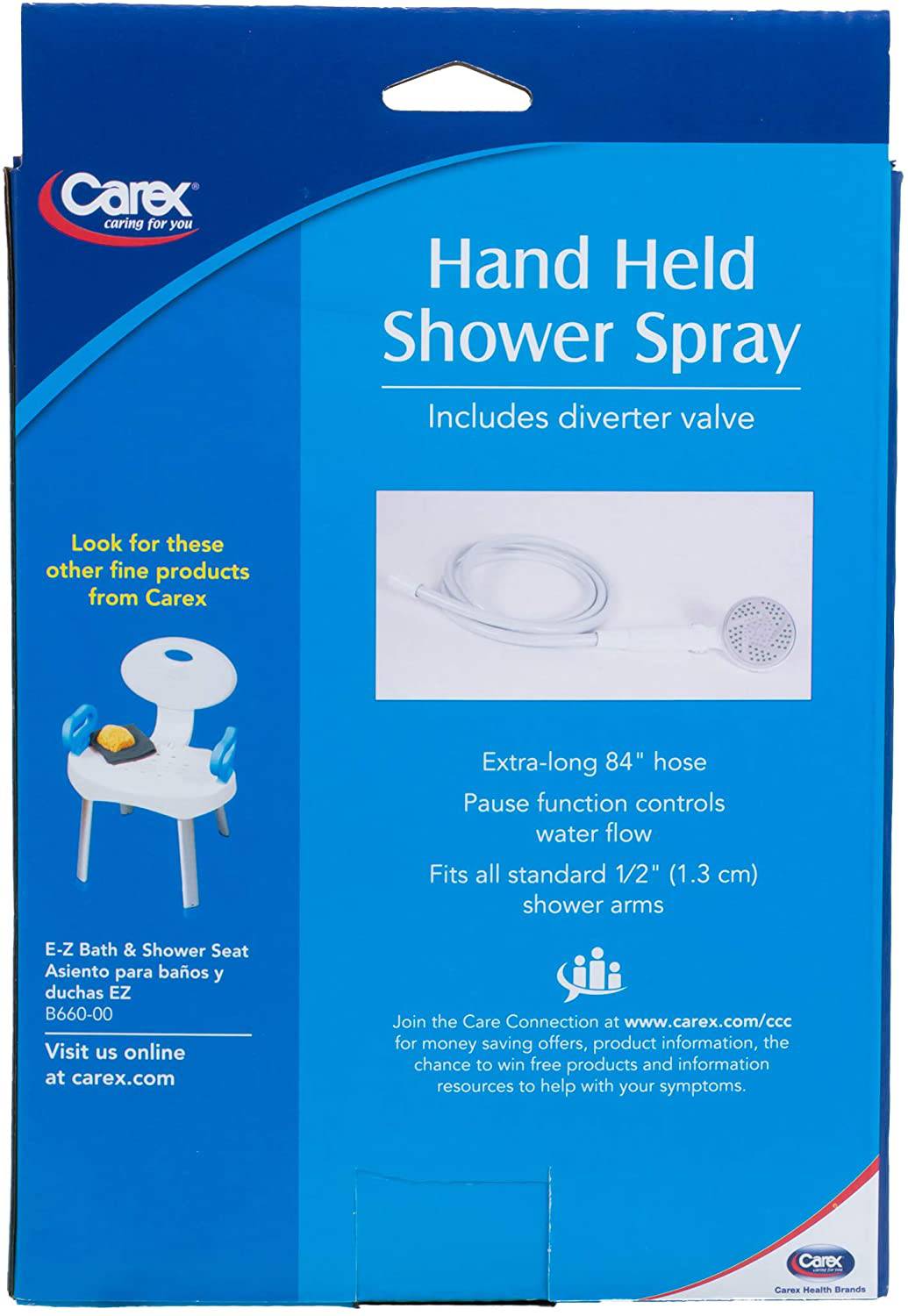 Carex Hand-Held Shower Spray With Diverter Valve - Carex Health Brands