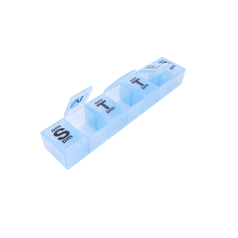 7-Day Pill Organizer With AM & PM Compartments | Large Weekly Pill Box, Blue Transparent Plastic | Helps Manage Medication
