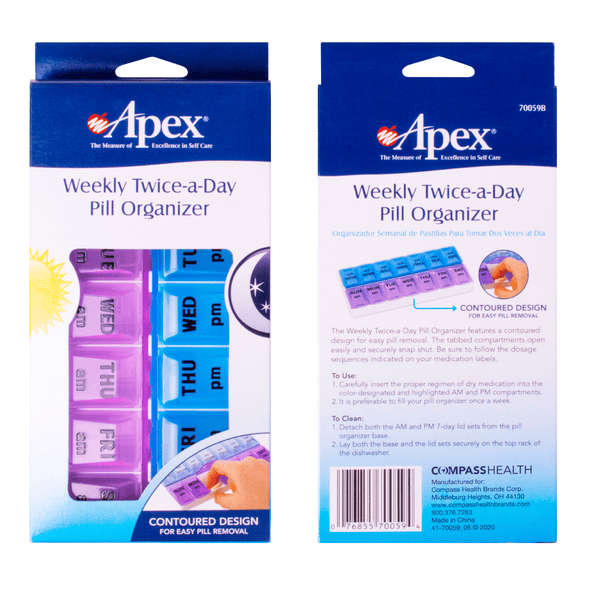 Apex Weekly Twice-A-Day Pill Organizer - Carex Health Brands