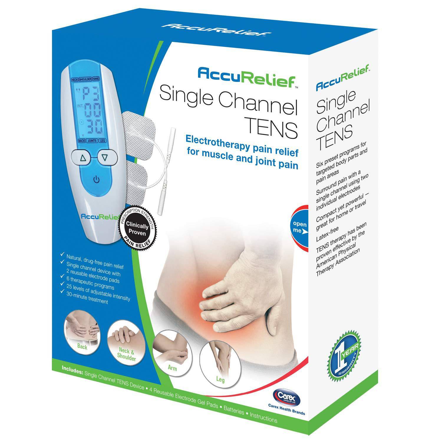 AccuRelief TENS Unit Pain Relief System - Muscle Stimulator For Pain Relief  From Back Pain, Neck Pain, And Other Body Pains - Clinical Strength OTC