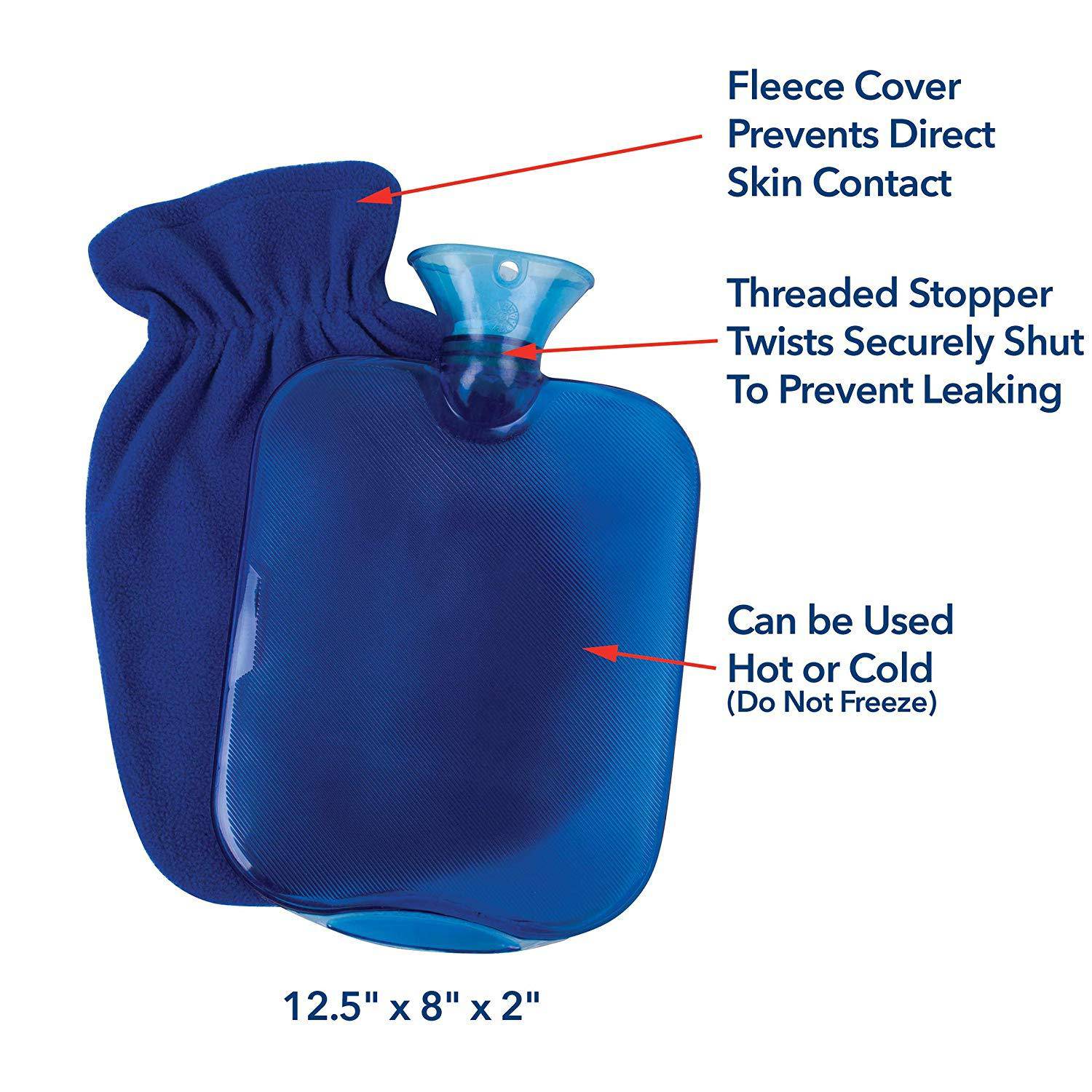 Carex Hot Water Bottle with Fleece Cover - For Hot or Cold Treatment