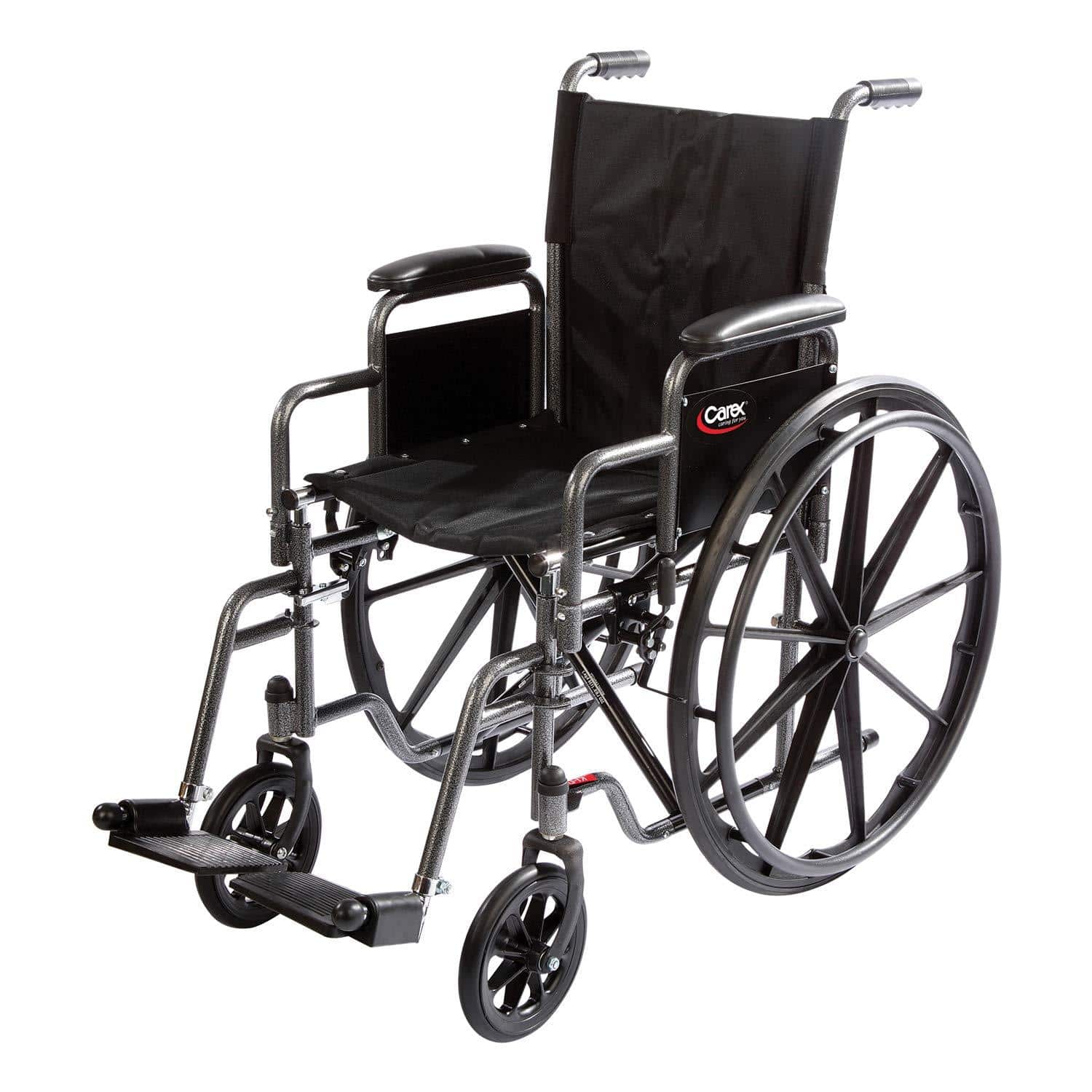 Carex Wheelchair with Large 18” Padded Seat - Wheel Chair with Adjustable  and Removable Swing-Away Footrests - Folding Chair for Compact Storage