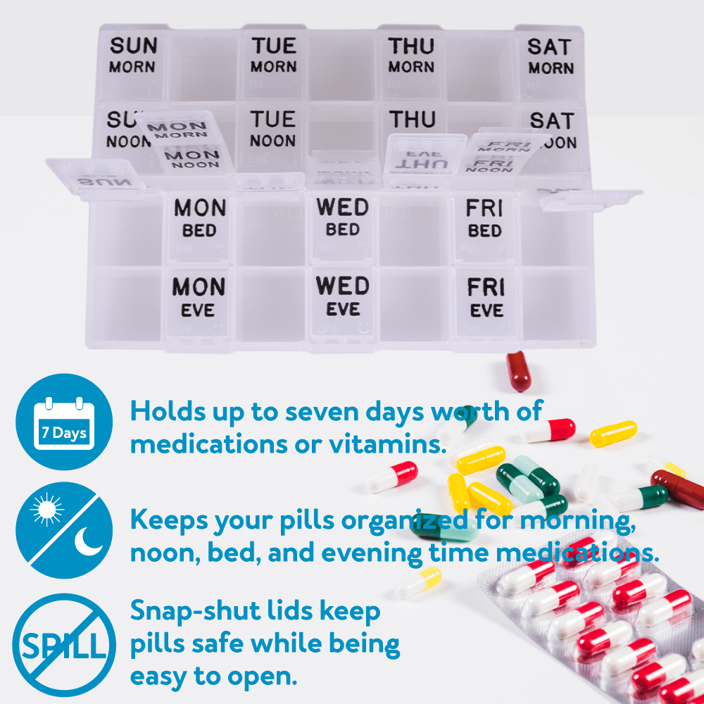XL Large Monthly Pill Organizer 4 Weeks, 28 Day Pill Box Organizer Weekly,  7 Day Pill Dispenser 4 Times a Day, Medicine Organizer Box for Vitamin