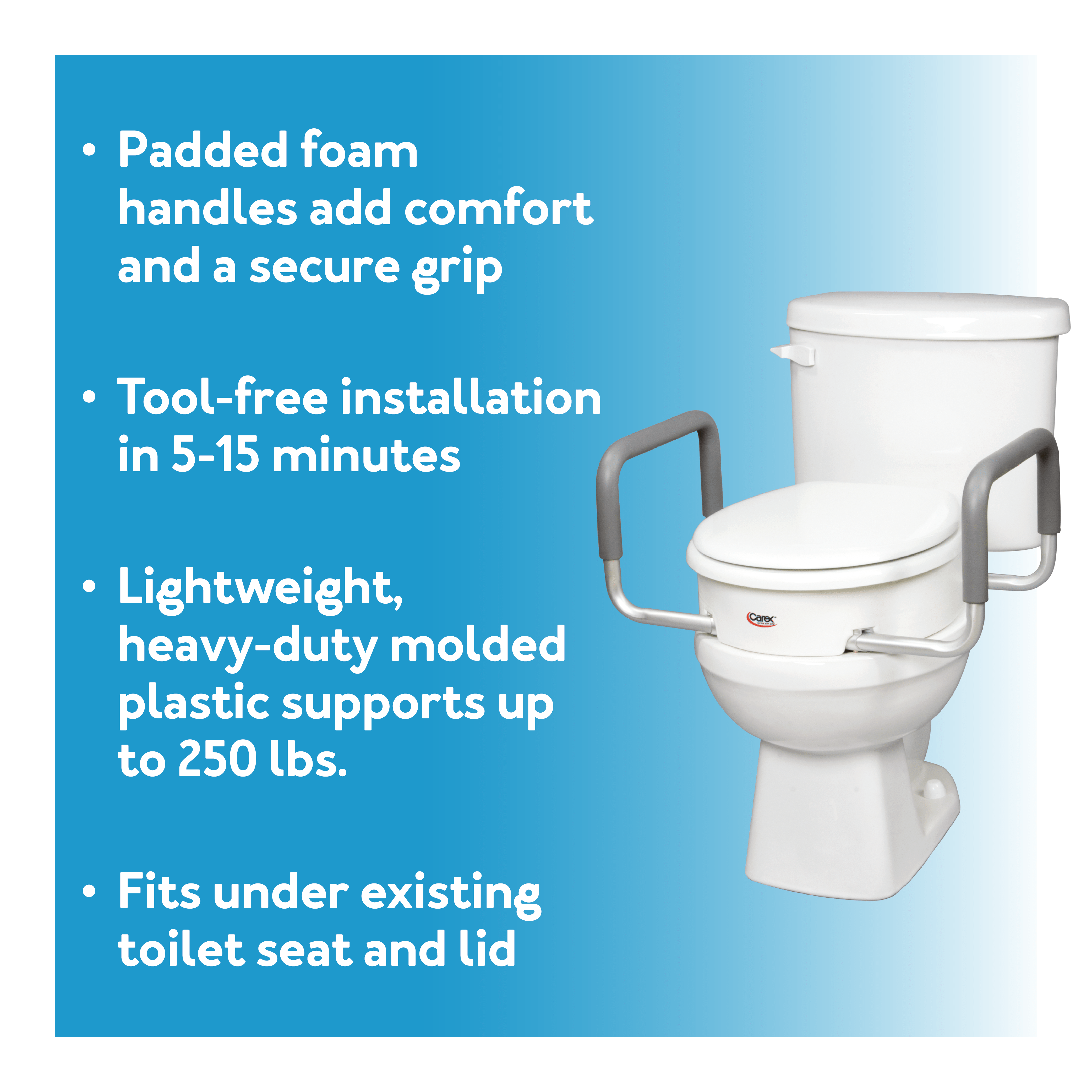 Carex Toilet Seat Elevator With Handles - For Standard Toilet Seats - Carex Health Brands