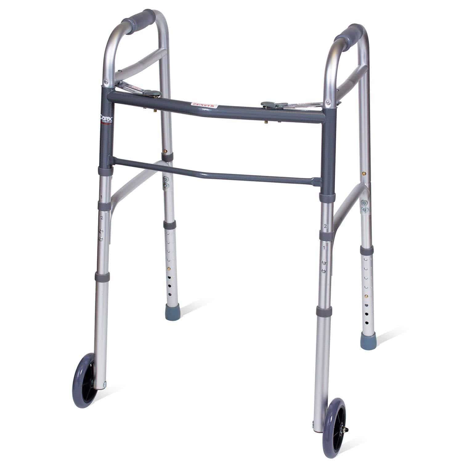 Carex Folding Walker with Wheels - Height Adjustable 30-37