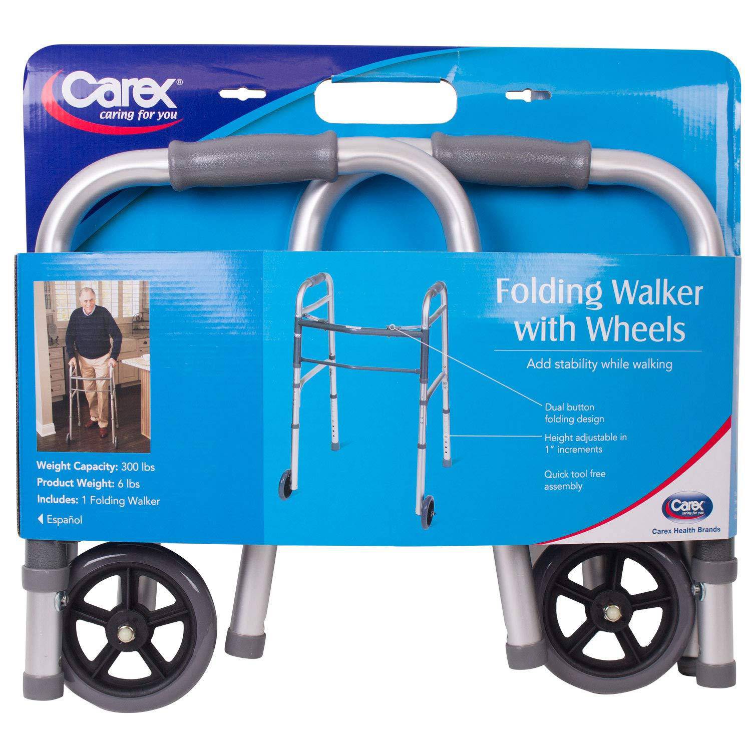 Carex Folding Walker with Wheels - Carex Health Brands